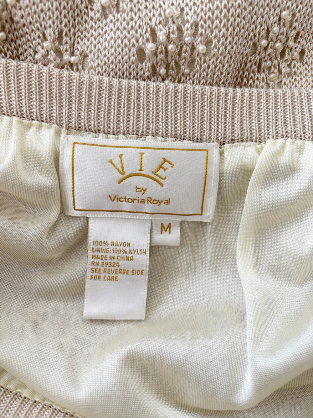 Vintage Vie by Victoria Royal Cream Beaded Knit Column Maxi Dress Medium - Picture 6 of 7